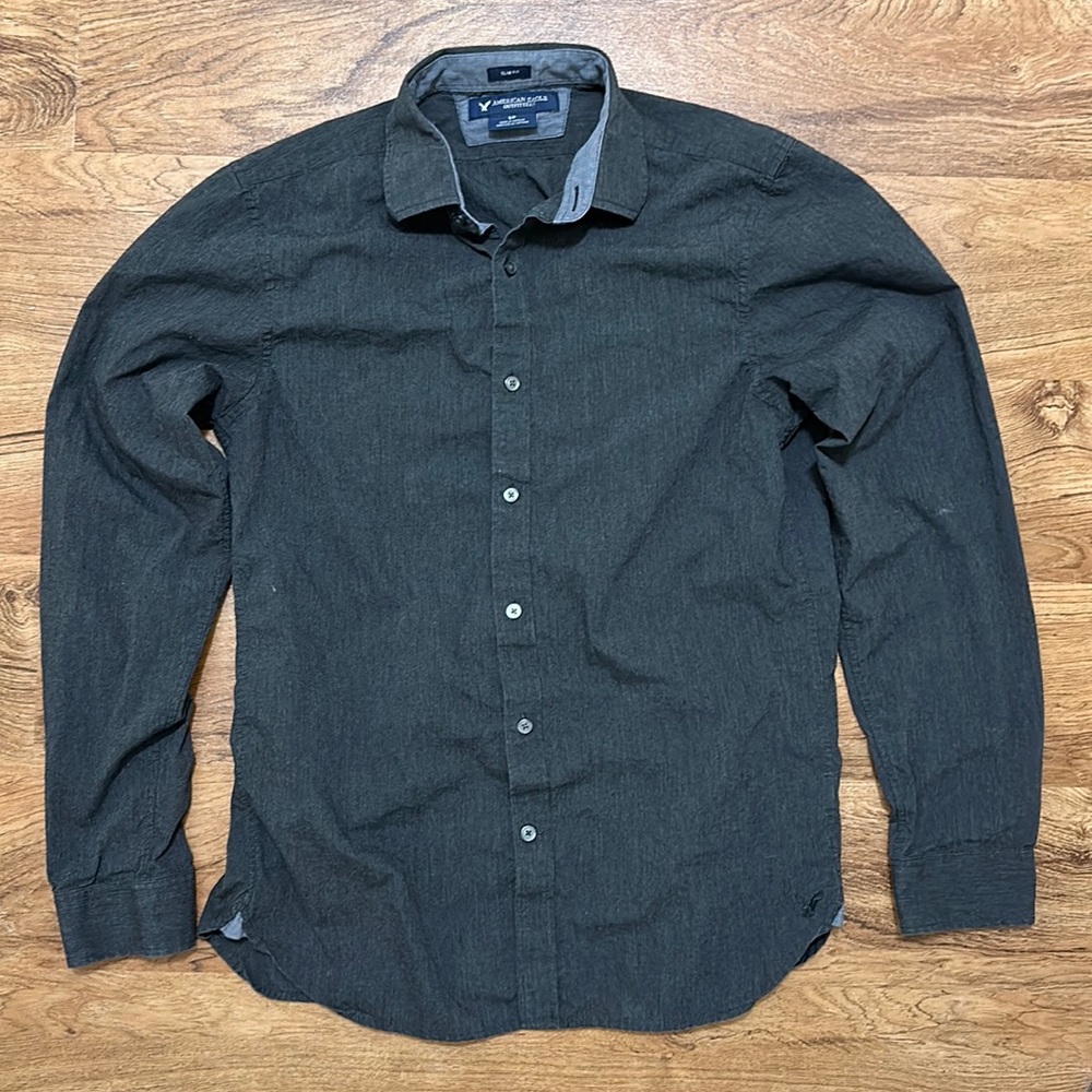 Grey American Eagle Button Down Shirt Men Small